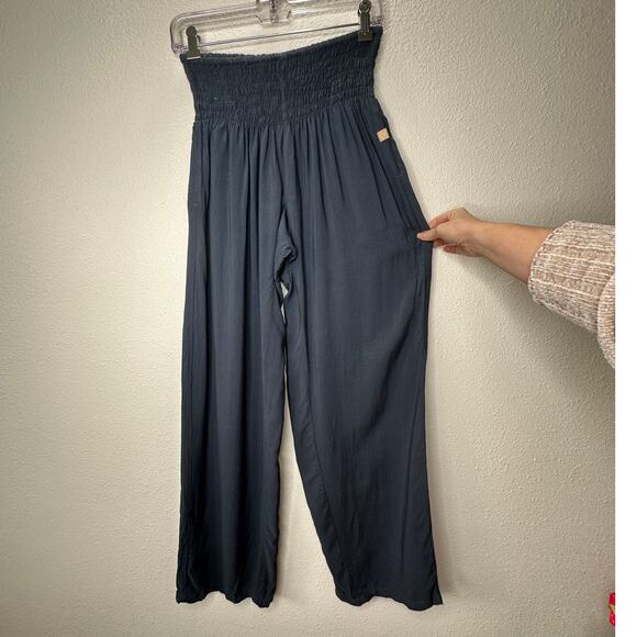 NWT Paradise Island Navy Blue Ruched Drawstring Wide Leg Casual Pants OS - Picture 9 of 16